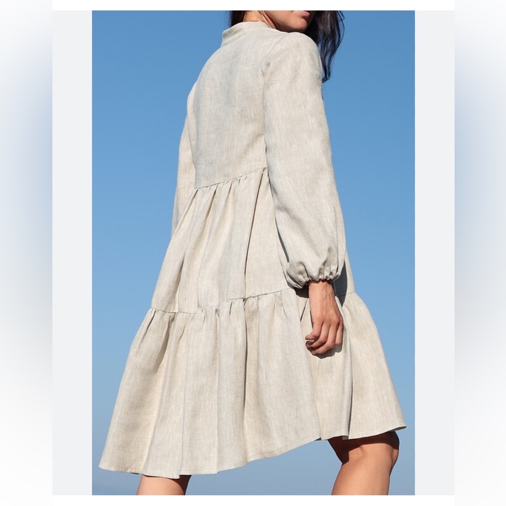 NEW! Cynthia Rowley linen grey tiered v neck dress